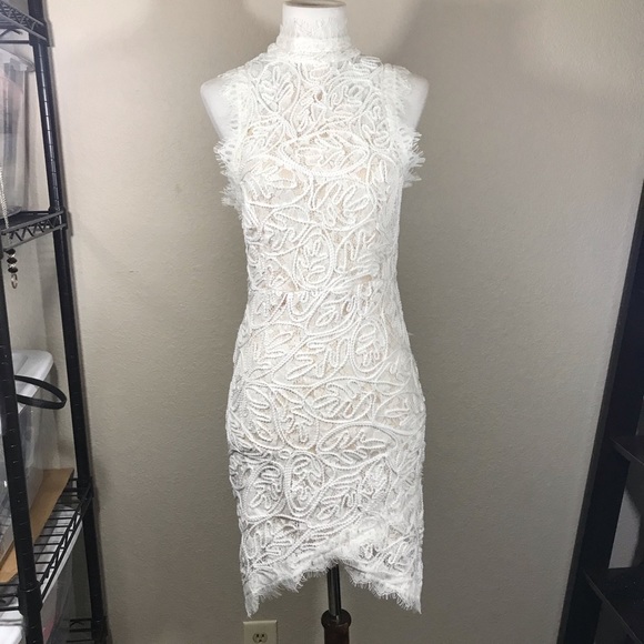 Sunday’s the Label Dresses & Skirts - NWT White & Nude Lace Crochet High Neck Mini Dress